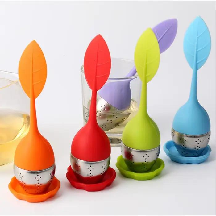 Infuseur à thé en feuilles d'acier inoxydable, poignée en Silicone, passoire à cha, service à thé, f