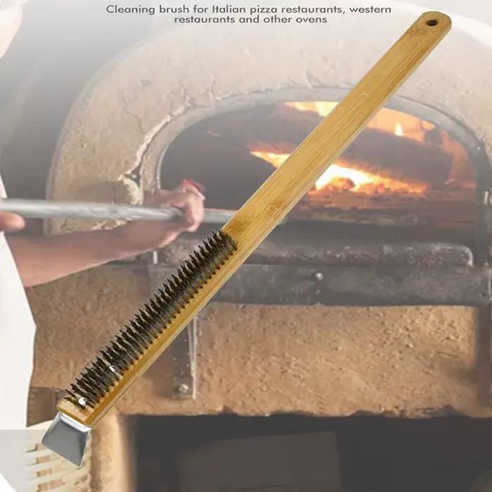 Brosse en cuivre pour four à pizza, manche en bois, poils en laiton, livres de gril, petite brosse p
