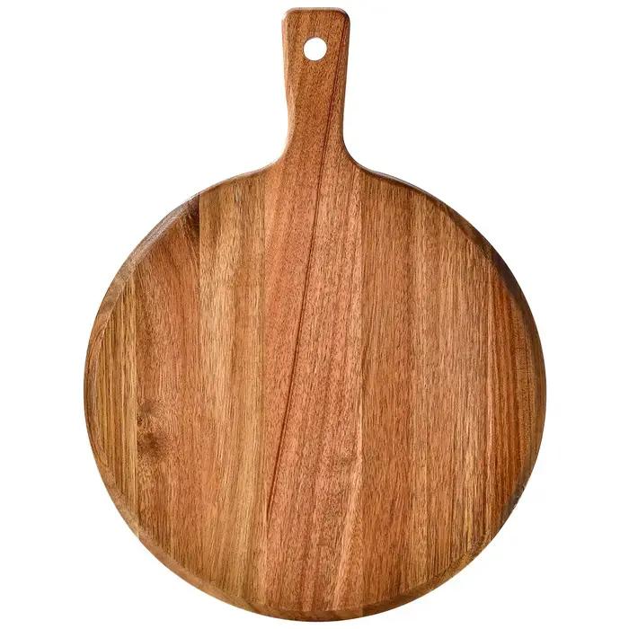 Planche à pizza ronde en bois avec main, pierre à découper, plateau à gâteau, outils de cuisson