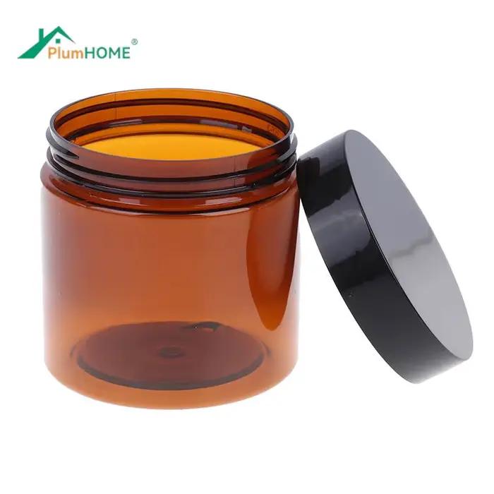 Pots à Crème Ronds Ambre à Face Droite, Capuchon en Plastique Noir, Doublure Intérieure pour Zones d