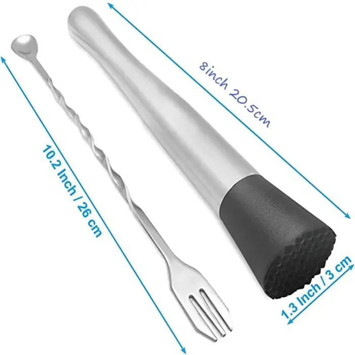 Muddler à Cocktail et cuillère à mélanger, Muddler à Cocktail en acier inoxydable, ensemble d'outils