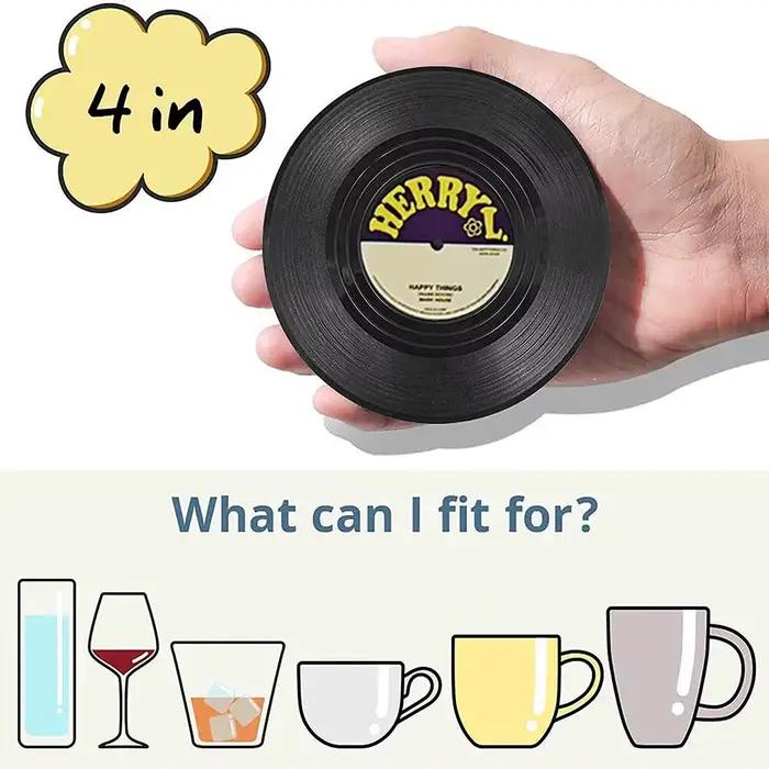 Ensemble de 6 sous-verres en vinyle pour boissons, sous-verres de musique avec support pour lecteur 