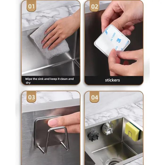Porte-éponges d'évier de cuisine en acier inoxydable, égouttoir auto-adhésif, support de séchage, cr