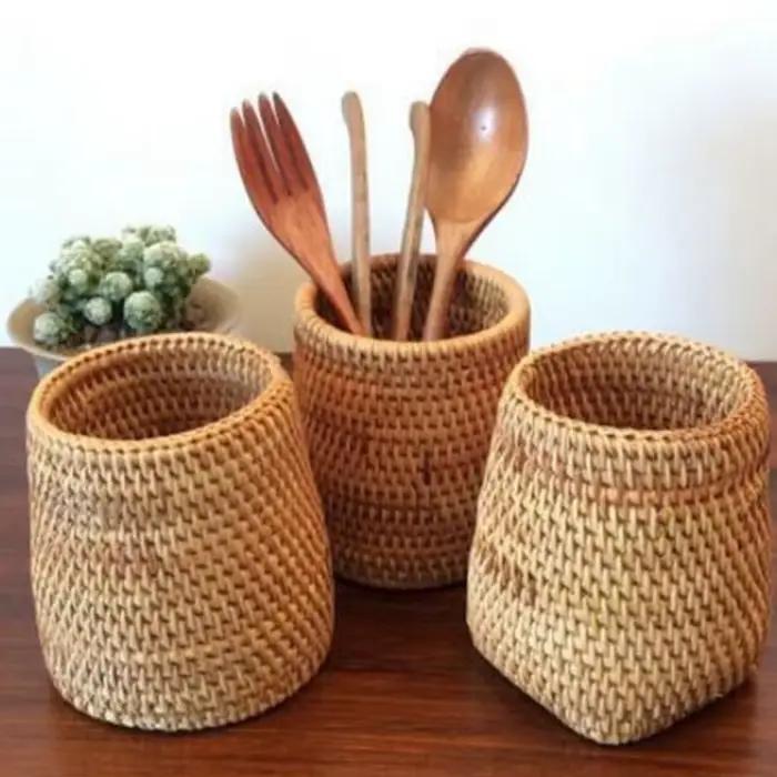 Organisateur de baguettes en rotin pour la maison, pelle, cuillères, couteaux à dîner, fourchettes, 