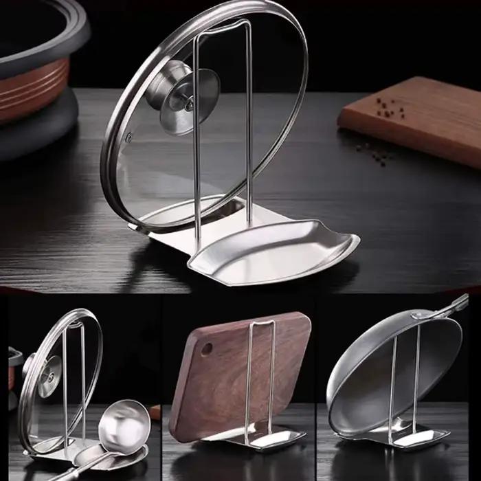 Support de couvercle de casserole en acier inoxydable, couleur argent, porte-cuillère à soupe, égout