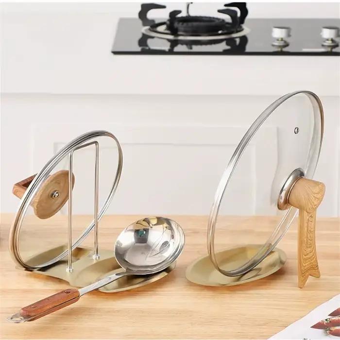 Support de couvercle de casserole en acier inoxydable, couleur argent, porte-cuillère à soupe, égout