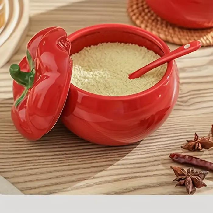 Sucrier tomate pot à épices en céramique pot de stockage avec cuillère cuisine Table à manger récipi