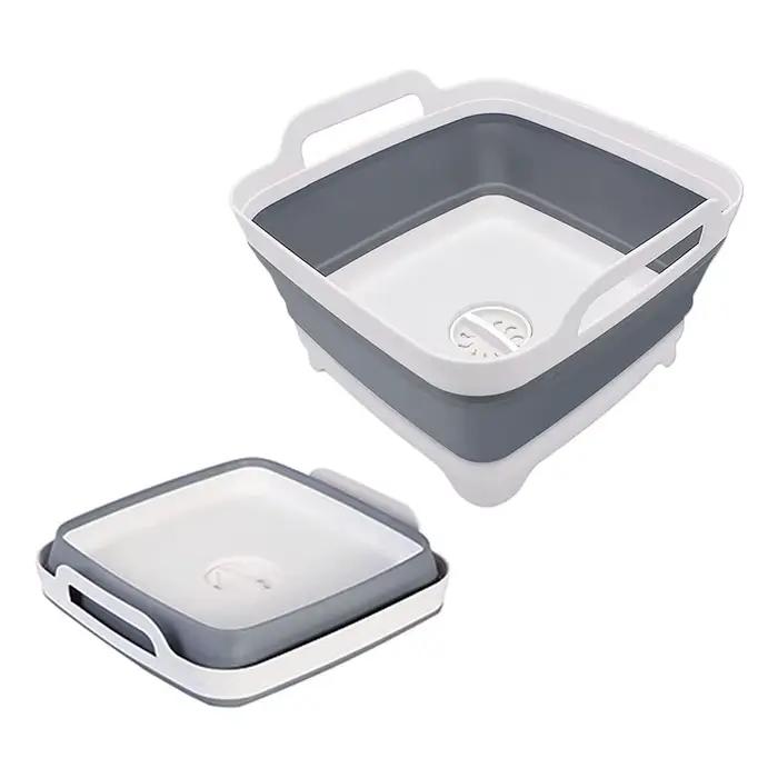 Lavabo à légumes pliable en plastique de 9 litres avec bouchon de vidange pour le stockage des plats