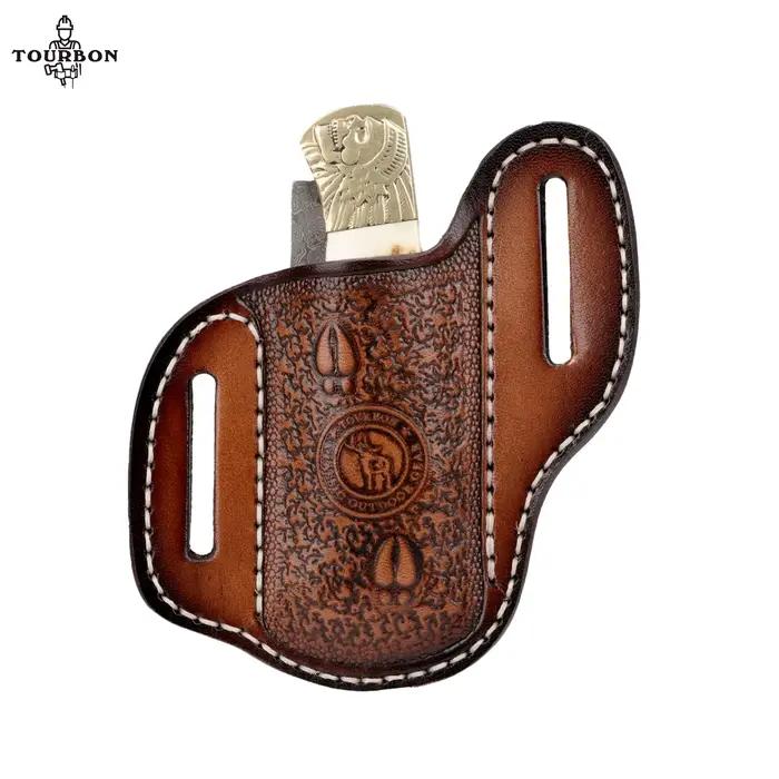 Étui pour couteau pliant en cuir Tourbon Carve, pochette EDC avec boucle de ceinture, marron (les co