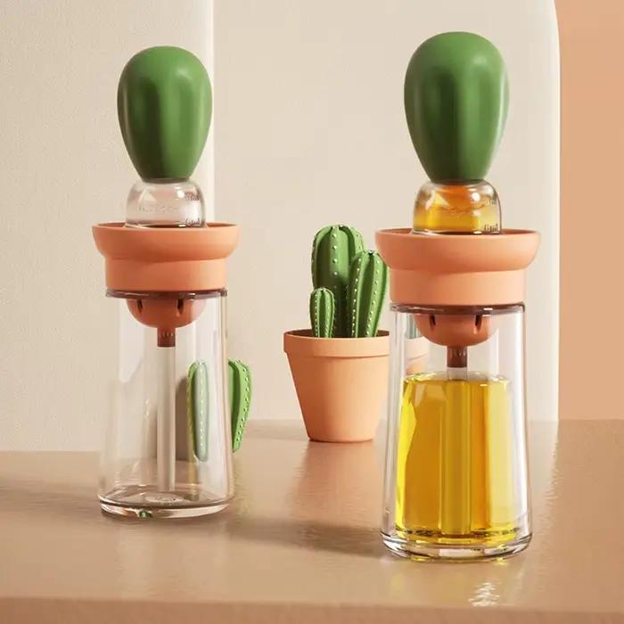 Bouteille d'huile de cuisine Portable, brosse en Silicone, contrôle quantitatif avec flacon pulvéris