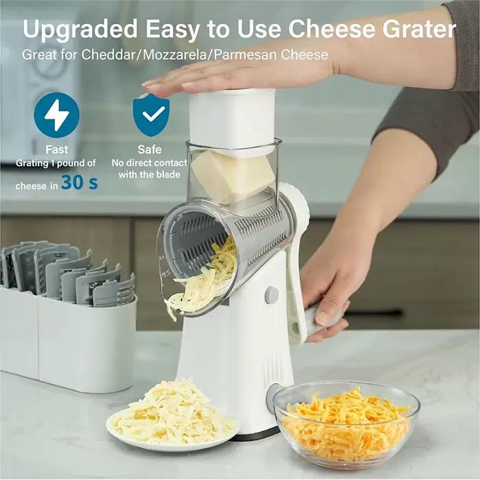 LMETJMA 5 en 1 râpe à fromage rotative broyeur cuisine Mandoline légumes Julienne trancheuse gaufre 