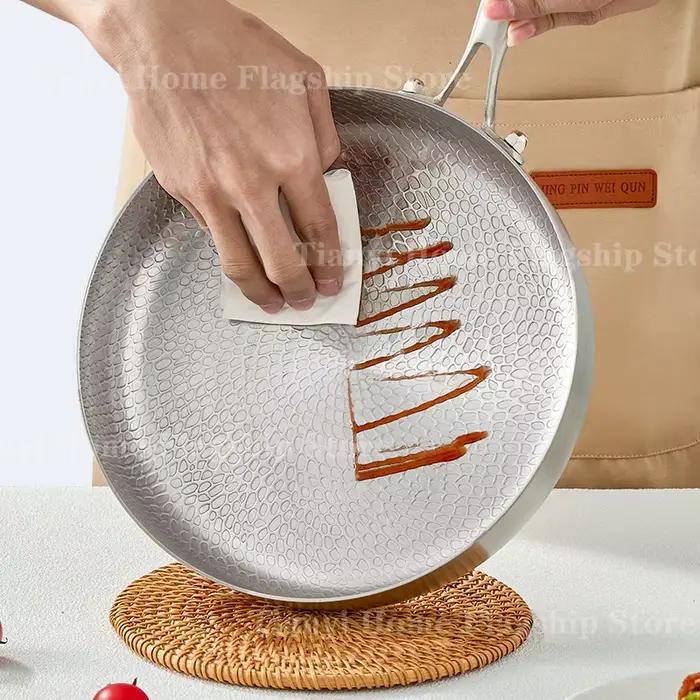 Poêle à frire antiadhésive Wok en titane et acier inoxydable, 20/24/28cm, poêle à Steak aux œufs, cu