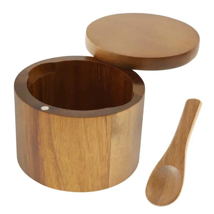Pots d'assaisonnement au sel, pot à poivre, boîte à condiments en bois, bol de rangement avec cuillè