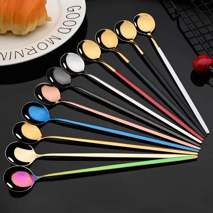 Cuillère à glace à Long manche, cuillère à mélanger café thé, ensemble de couverts en acier inoxydab