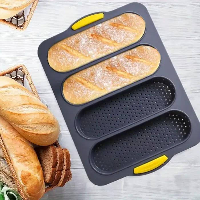 Plaque de cuisson antiadhésive 4 vagues pour baguettes - Plateau à pain français pour sandwichs et h