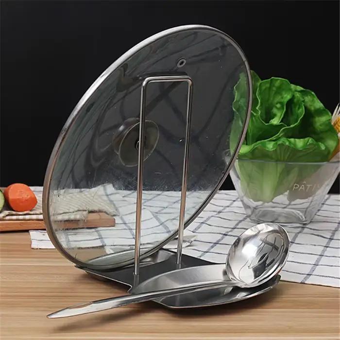 Support de couvercle de casserole en acier inoxydable, couleur argent, porte-cuillère à soupe, égout