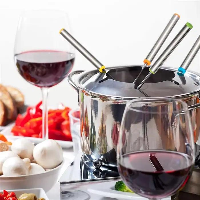 Paquet de 8 fourchettes à Fondue en acier inoxydable, 12 poignées en bois et 12 poignées en acier in