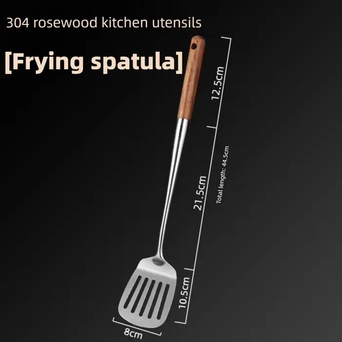 Spatule à poisson en acier inoxydable, poêle à œufs, cuillère antiadhésive, Long manche en bois, pel