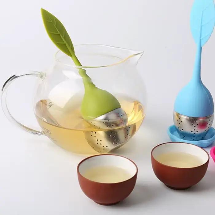 Infuseur à thé en feuilles d'acier inoxydable, poignée en Silicone, passoire à cha, service à thé, f