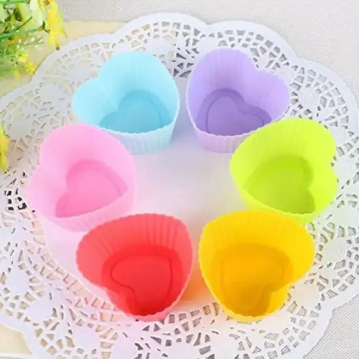 Moule à gâteau rond en Silicone en forme de cœur, Muffin, Cupcake, ustensiles de cuisine domestique,