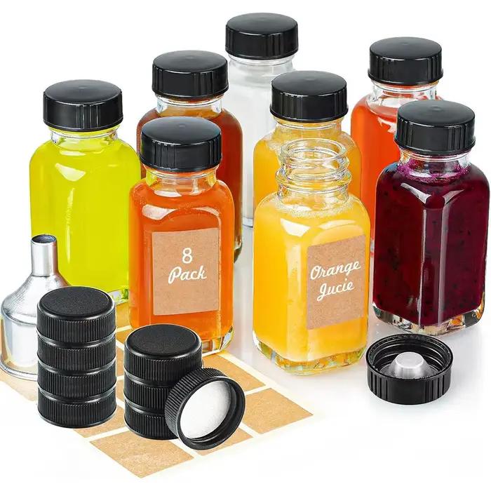 VideoShot HI-Bocaux en Verre Carrés Réutilisables avec Bouchons, Petites Bouteilles de Jus à Large O