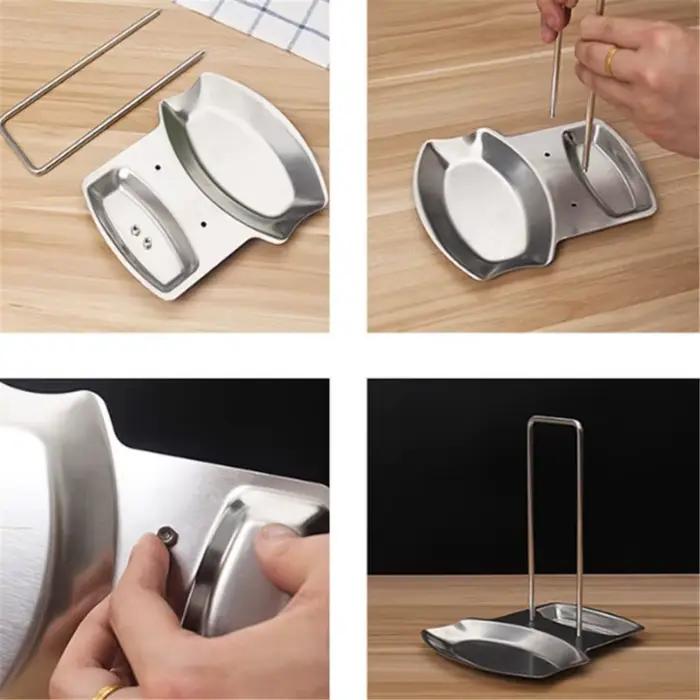 Support de couvercle de casserole en acier inoxydable, couleur argent, porte-cuillère à soupe, égout