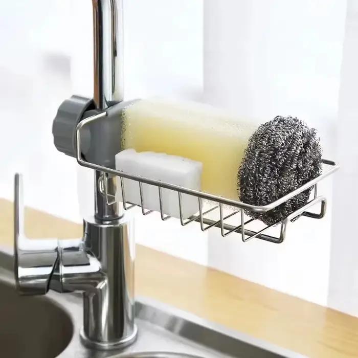 Égouttoir d'évier de cuisine en acier inoxydable, support de robinet de rangement, égouttoir à savon