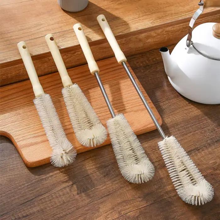 Brosse de nettoyage de tasse, manche long, manche en bois, poils en nylon, petite brosse, brosse de 
