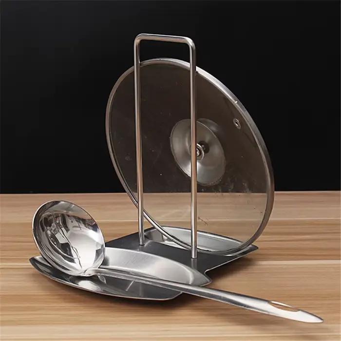 Support de couvercle de casserole en acier inoxydable, couleur argent, porte-cuillère à soupe, égout