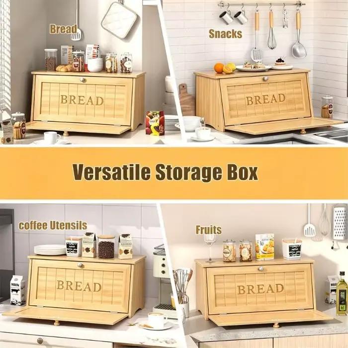 Conteneur stockage pain en bois robuste, construit pour conserver les articles cuits four les expose