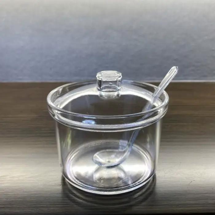 Sucrier en acrylique transparent avec cuillère et couvercle, pot d'assaisonnement anti-chute visible