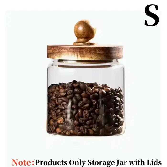 Pot de stockage des aliments en verre avec couvercle en bois, récipient transparent scellé hermétiqu
