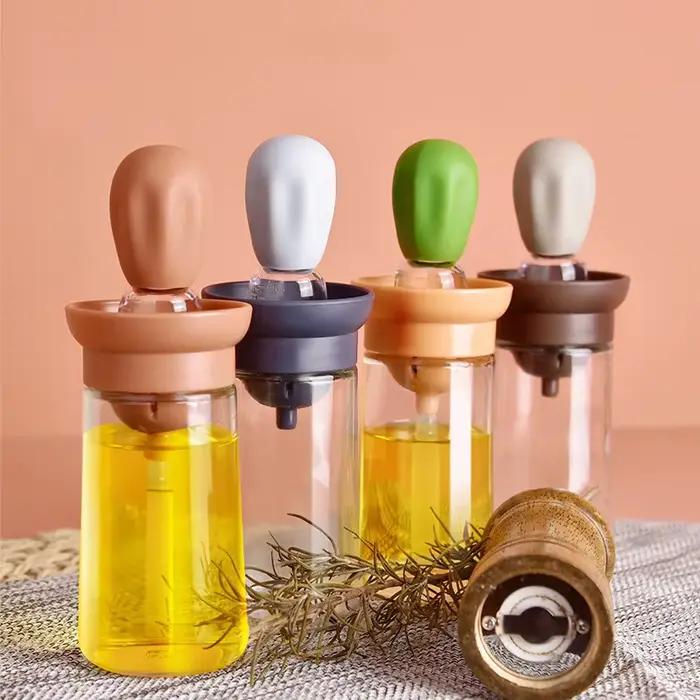 Bouteille d'huile de cuisine Portable, brosse en Silicone, contrôle quantitatif avec flacon pulvéris
