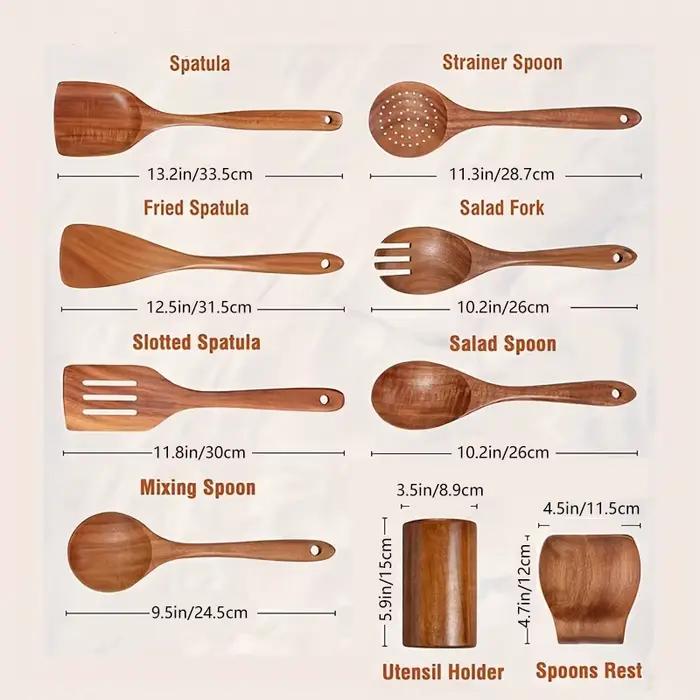 Cuillères en bois pour la cuisine, ustensiles en bois pour la cuisine avec porte-ustensiles, ensembl