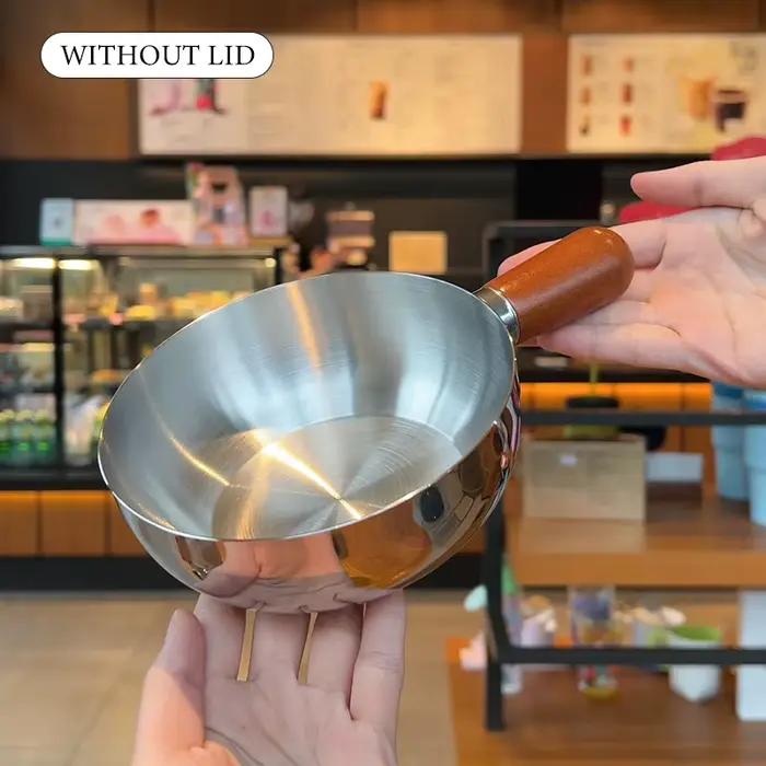 Casserole à lait en acier inoxydable avec poignée en bois, casserole de cuisson compacte, adaptée po
