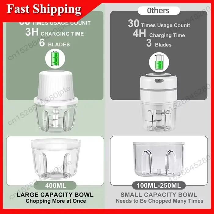 -ABUB 400ML hachoir à ail électrique, 6 lames hachoir à ail Mini hachoir à légumes, hachoir à légume