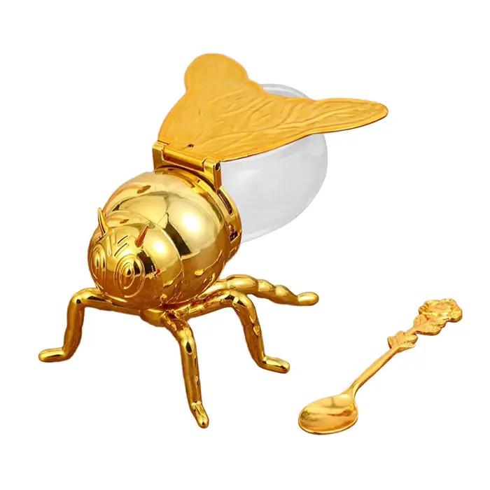 Pot d'assaisonnement en forme d'abeille de dessin animé créatif, Pot de miel avec cuillère pour déco