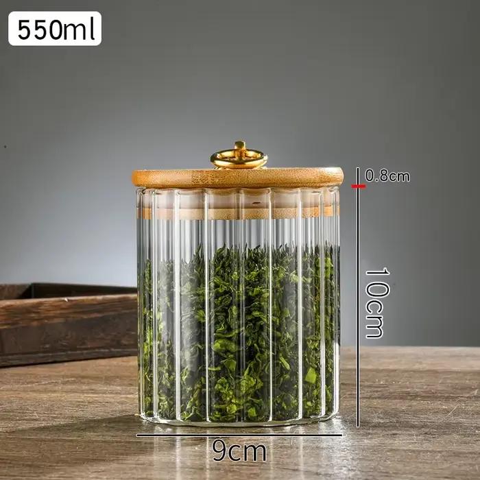 Pot alimentaire en verre avec couvercle en bambou scellé, garde-manger de cuisine, Grains, biscuits,