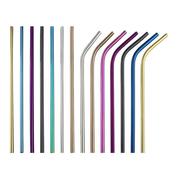 Pailles à boire en métal réutilisables en acier inoxydable 304, paille à boire droite courbée robust