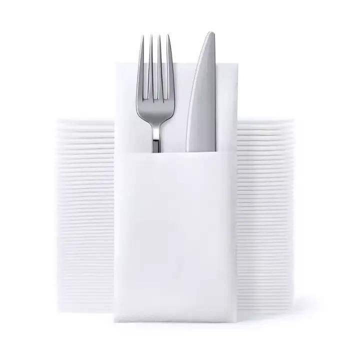 25/50/100PCS Serviettes en papier blanches jetables pour couteaux et fourchettes avec pochette intég
