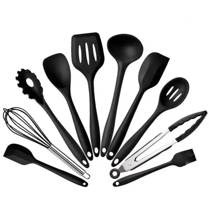 Lot de 10 ustensiles de cuisine en silicone antiadhésifs : pince, cuillère, spatule, cuillère à pâte
