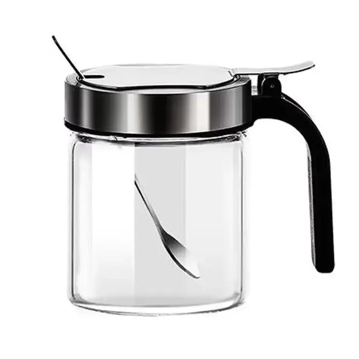 Pot d'assaisonnement en verre pour épices de 300ml, avec cuillère, sucre, salière, poivre, récipient