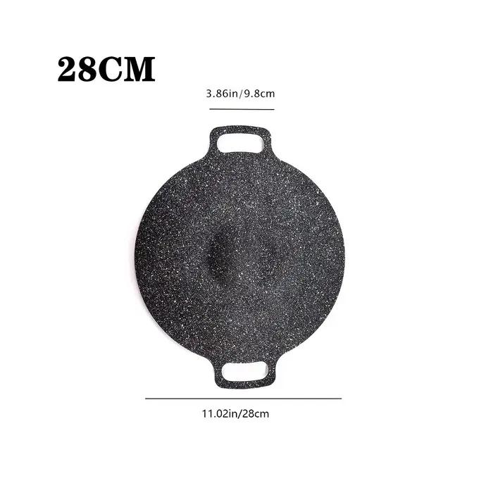 Poêle à rôtir en fonte, poêle à crêpes à Double manche, plaque ronde antiadhésive pour barbecue, cui