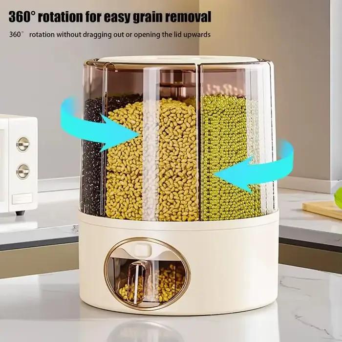 Conteneur de stockage de céréales alimentaires, distributeur de riz à 6 grilles, seau de stockage de cuisine, distributeur de stockage de riz à sortie en un clic, riz à 6 grilles