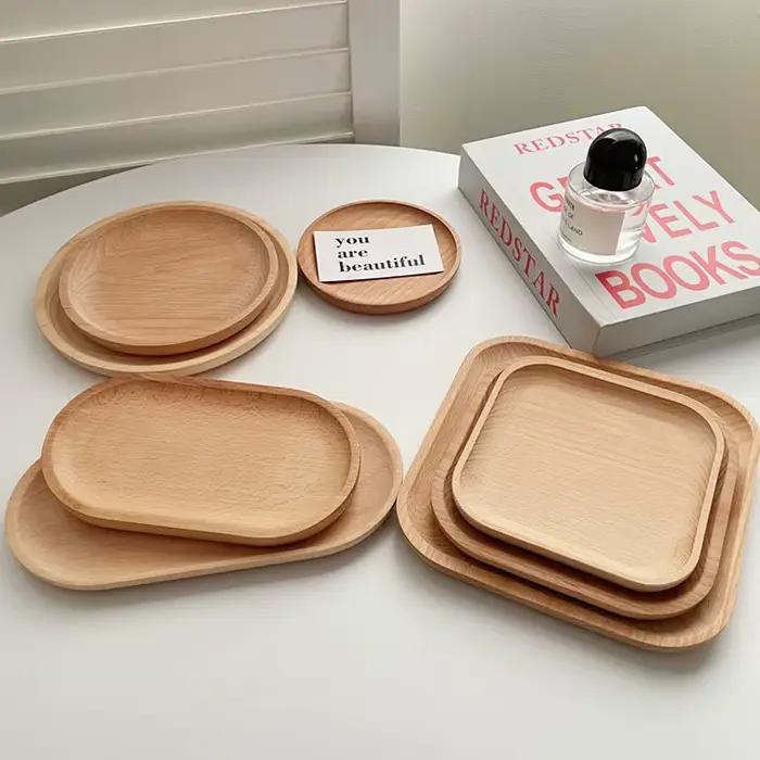 Assiette de fruits en bois de hêtre, assiette de buffet domestique, assiettes ovales en bois, plateaux décoratifs, bonbons rectangulaires, dessert quePlate, britware