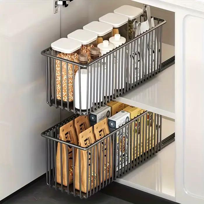 Panier organisateur d'armoire extractible sous l'évier, boîte de rangement à tiroir coulissant, buffet de cuisine, étagère à tiroir coulissant