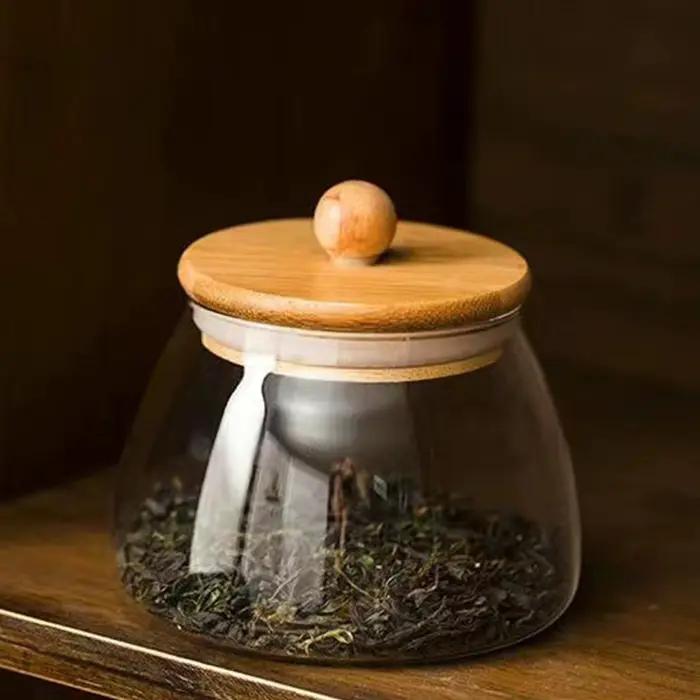 Récipients en verre hermétiques pour le stockage du thé, des herbes et des épices, pot de rangement en verre borosilicate, boîte à thé, organisateur de cuisine