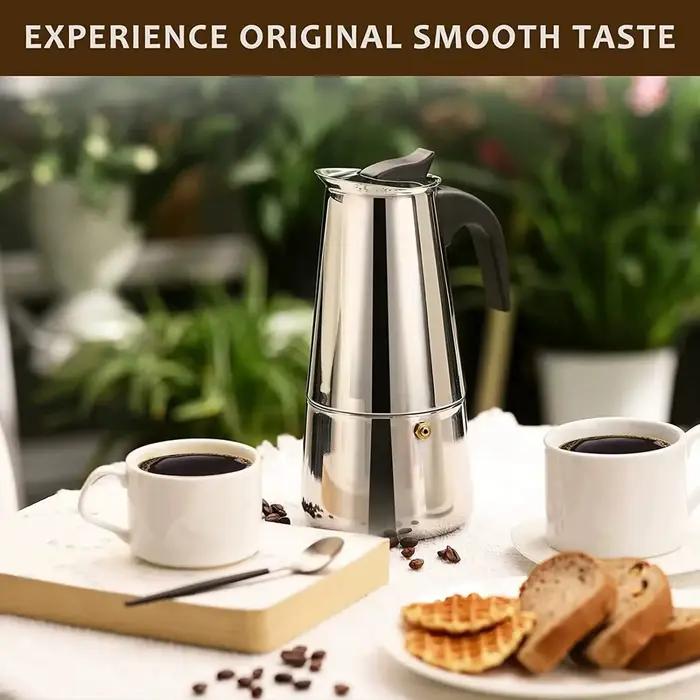 Moka Pot Caffè Machine en acier inoxydable pour préparer jusqu'à 9 tasses de café expresso avec couche de crème, pour les matinées familiales, brunchs entre amis ou cadeaux spéciaux