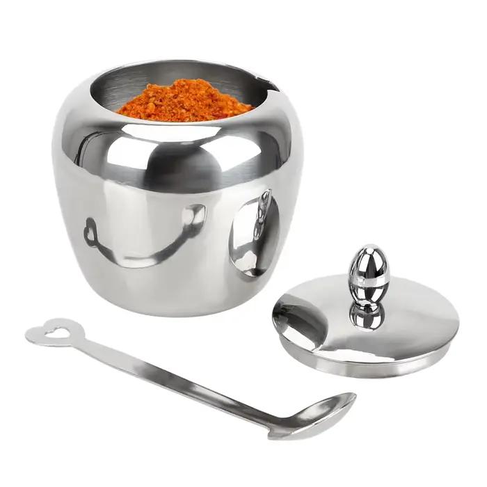 Sucrier à pommes, Pot d'assaisonnement, accessoires de cuisine avec couvercle et cuillère, Pot à condiments, récipient à épices, vaisselle en acier inoxydable