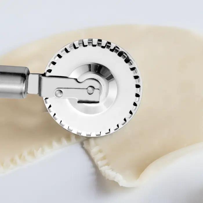 Couteau de gaufrage de scellage de bord de rouleau de pâtisserie d'acier inoxydable, couteau de coupe de dentelle roulant double face fantaisie de boulette de remplissage de tarte